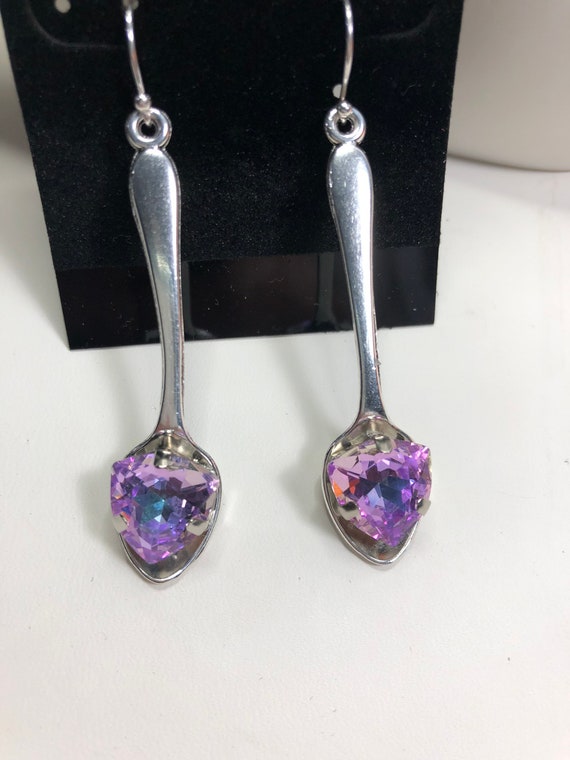 Handmade spoon earrings with mystic lavender stones