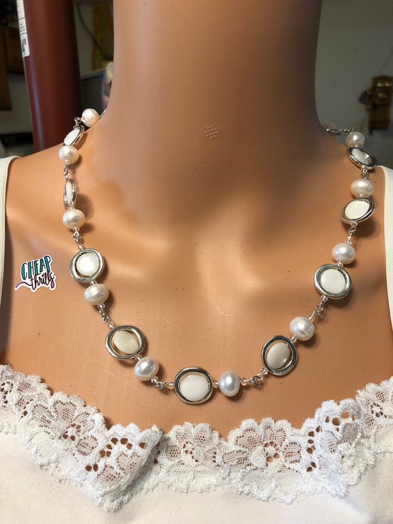 Handmade pearl and mother of pearl beaded necklace