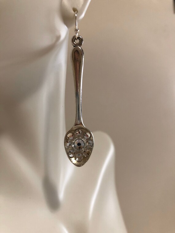 Handmade spoon earrings with clear crystals