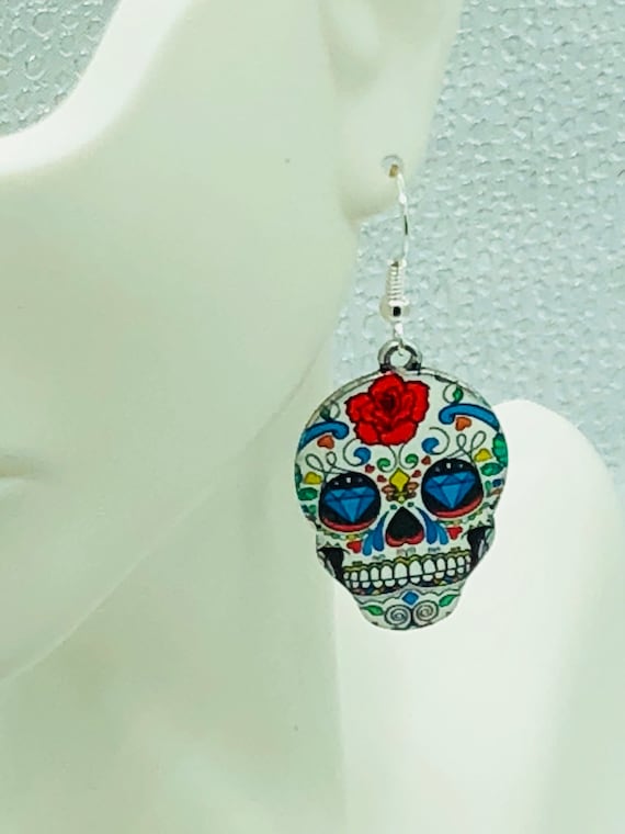 Hand made sugar skull earrings