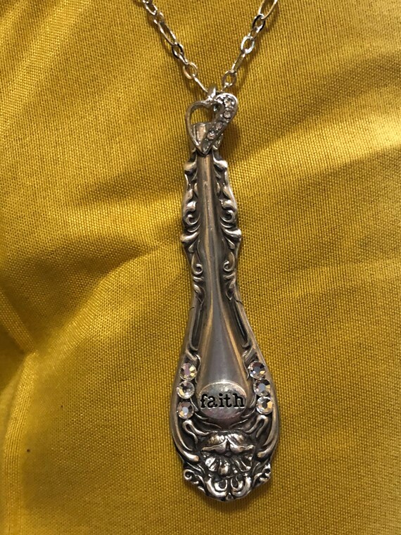 Handmade antique spoon handle necklace with silver leaves