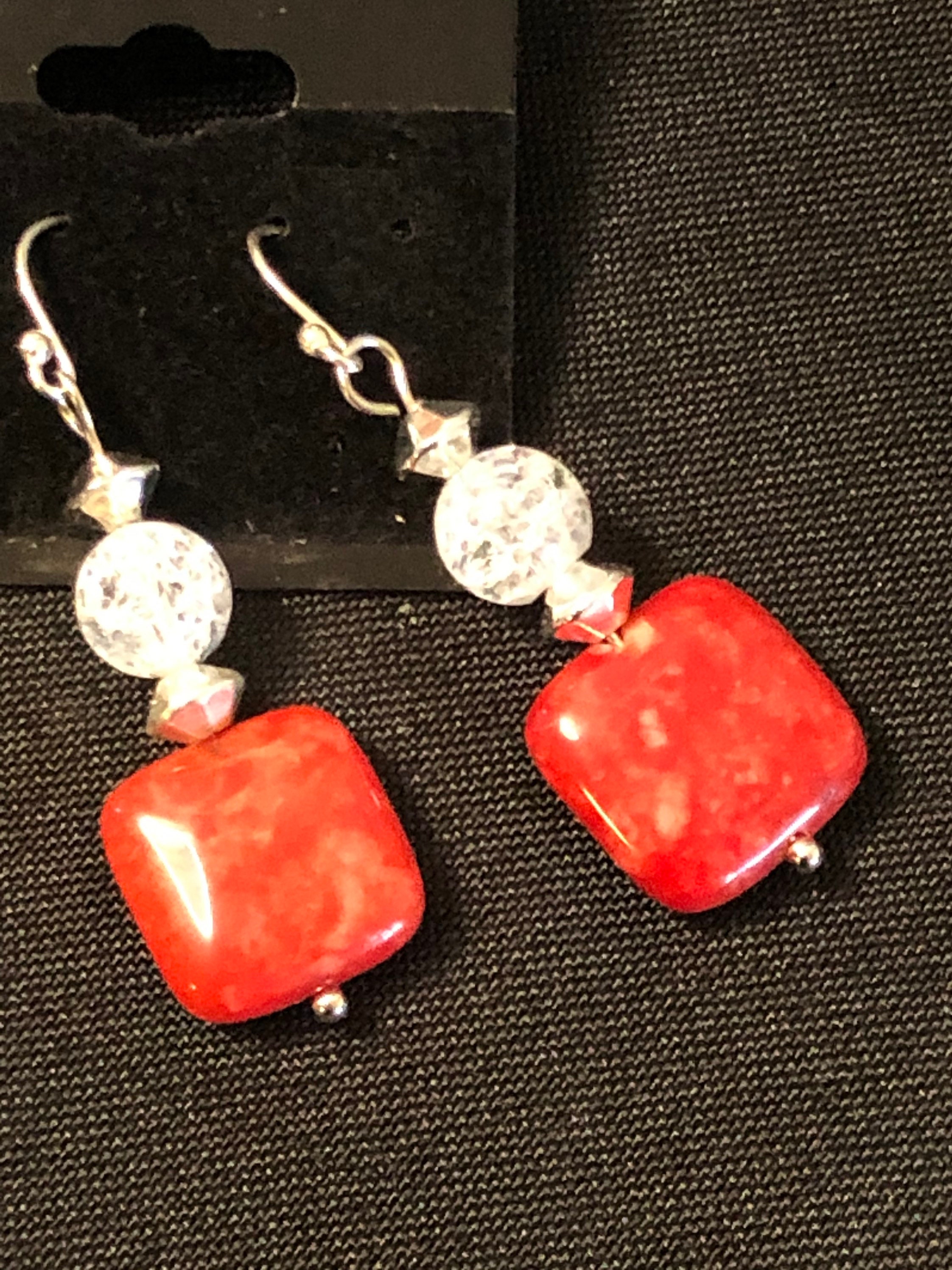 Handmade Red and crystal bead necklace and earrings