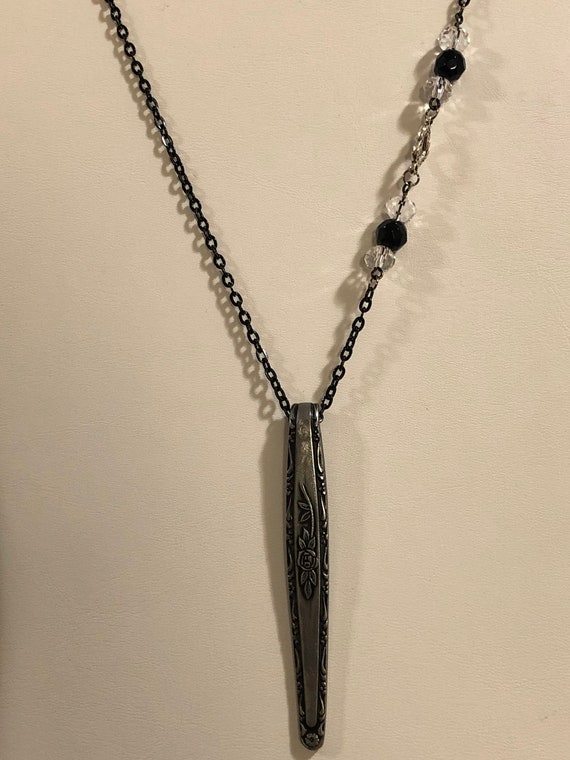 Handmade spoon handle necklace with black chain