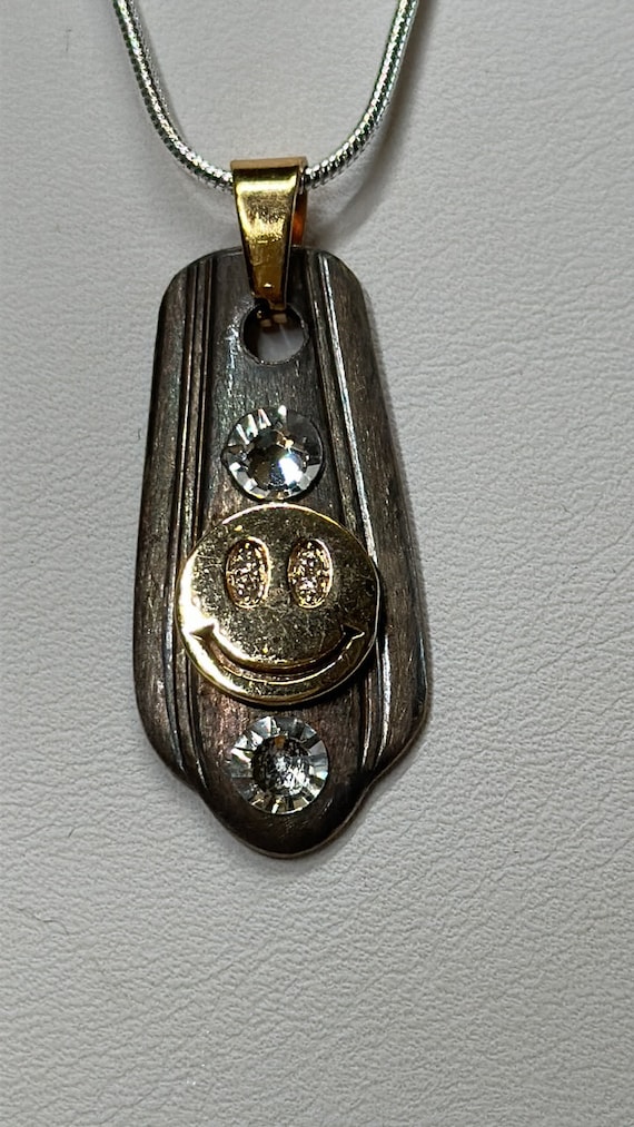Clear crystals smile face spoon necklace