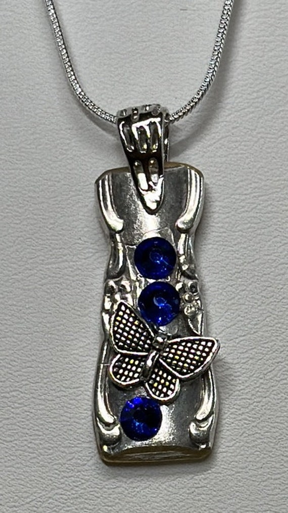 Blue crystals butterfly spoon necklace