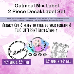 DECALS ONLY - Oatmeal Mix Pantry Label Decals for your own containers / Pantry Labels / Homemade Oatmeal Label/ Craftologist Oatmeal