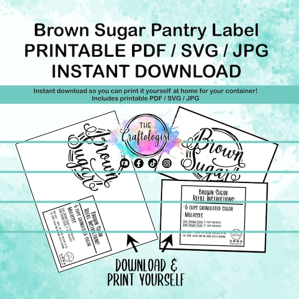 Printable Brown Sugar - PDF / SVG / JPG Craftologist Homemade Brown Sugar Recipe Printable - Print yourself at home! Brown Sugar Printable
