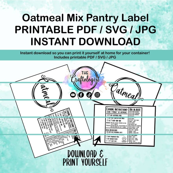 Printable Oatmeal Mix - PDF / SVG / JPG Craftologist Homemade Oatmeal Dry Mix Recipe Printable-Print yourself at home! Oatmeal Mix Printable