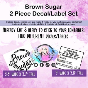 DECALS ONLY - Brown Sugar Pantry Label Decals for your own containers / Pantry Labels / Homemade Brown Sugar Label/ Craftologist Brown Sugar