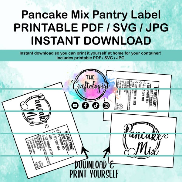 Printable Pancake Mix PDF/SVG/JPG Pancake Recipe Label for your own container! Print yourself at home! Craftologist Pancake Printable