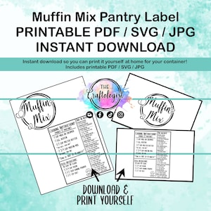 Printable Muffin Mix - PDF / SVG / JPG Craftologist Homemade Muffin Dry Mix Recipe Printable - Print yourself at home! Muffin Mix Printable