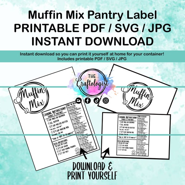 Printable Muffin Mix - PDF / SVG / JPG Craftologist Homemade Muffin Dry Mix Recipe Printable - Print yourself at home! Muffin Mix Printable