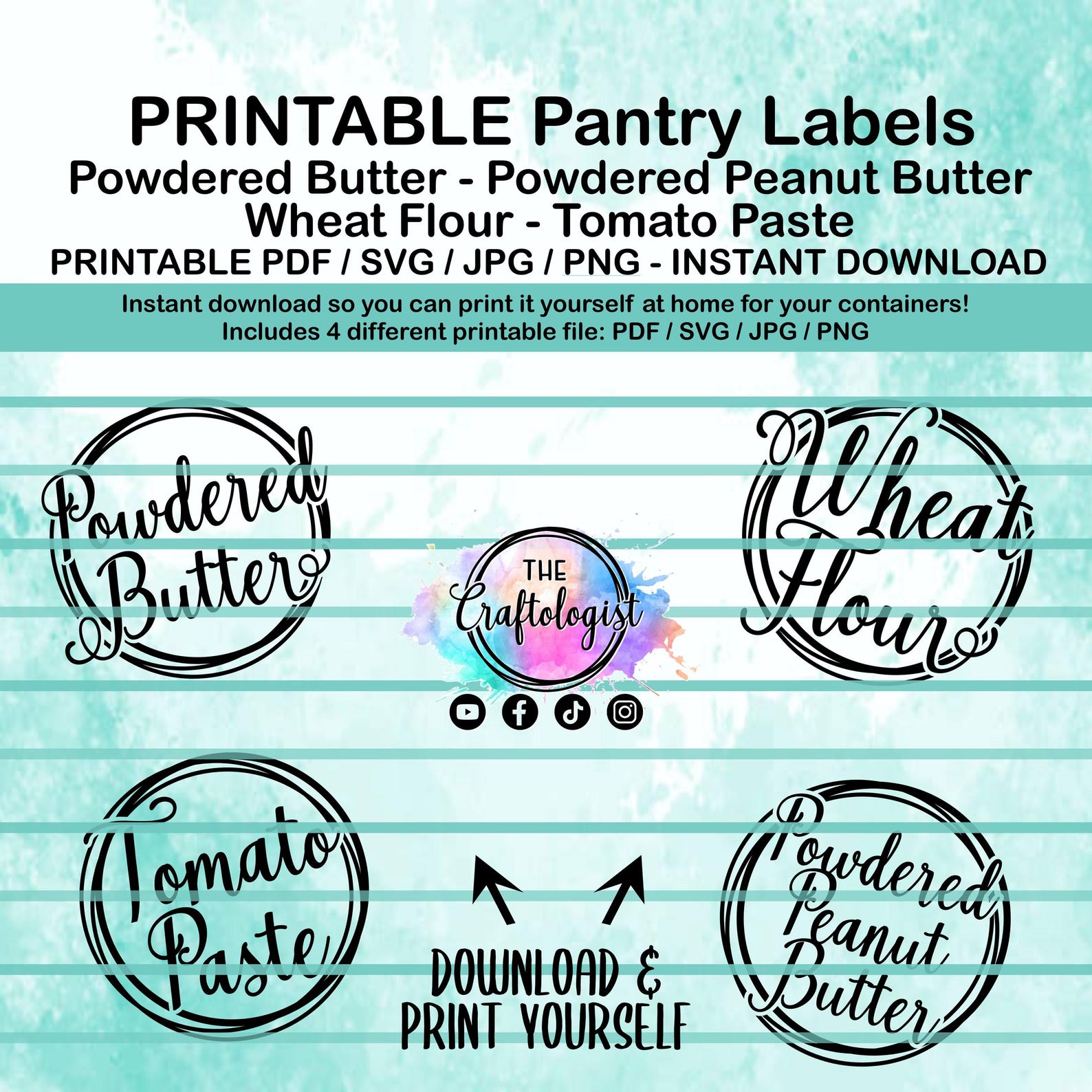 Printable Pantry Front Labels Powdered Butters Wheat Flour Tomato Paste ...