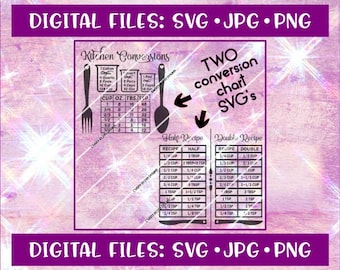 NEW Kitchen Conversion Chart and Recipe Measurements Cut File - Instant Download - svg/jpg/png