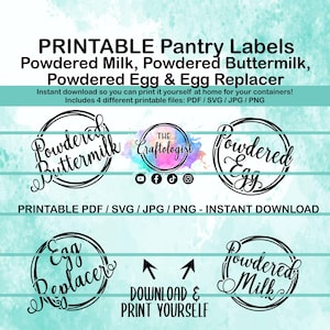 Printable Powdered Milk Buttermilk Egg Replacer - Craftologist Pantry Labels PDF / SVG / JPG -Print yourself at home matching pantry labels