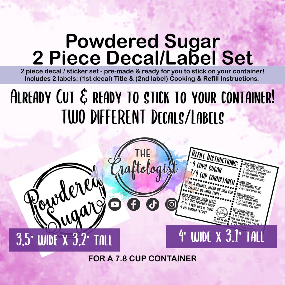 DECALS ONLY Powdered Sugar Pantry Labels for / Pantry Decals / Pantry