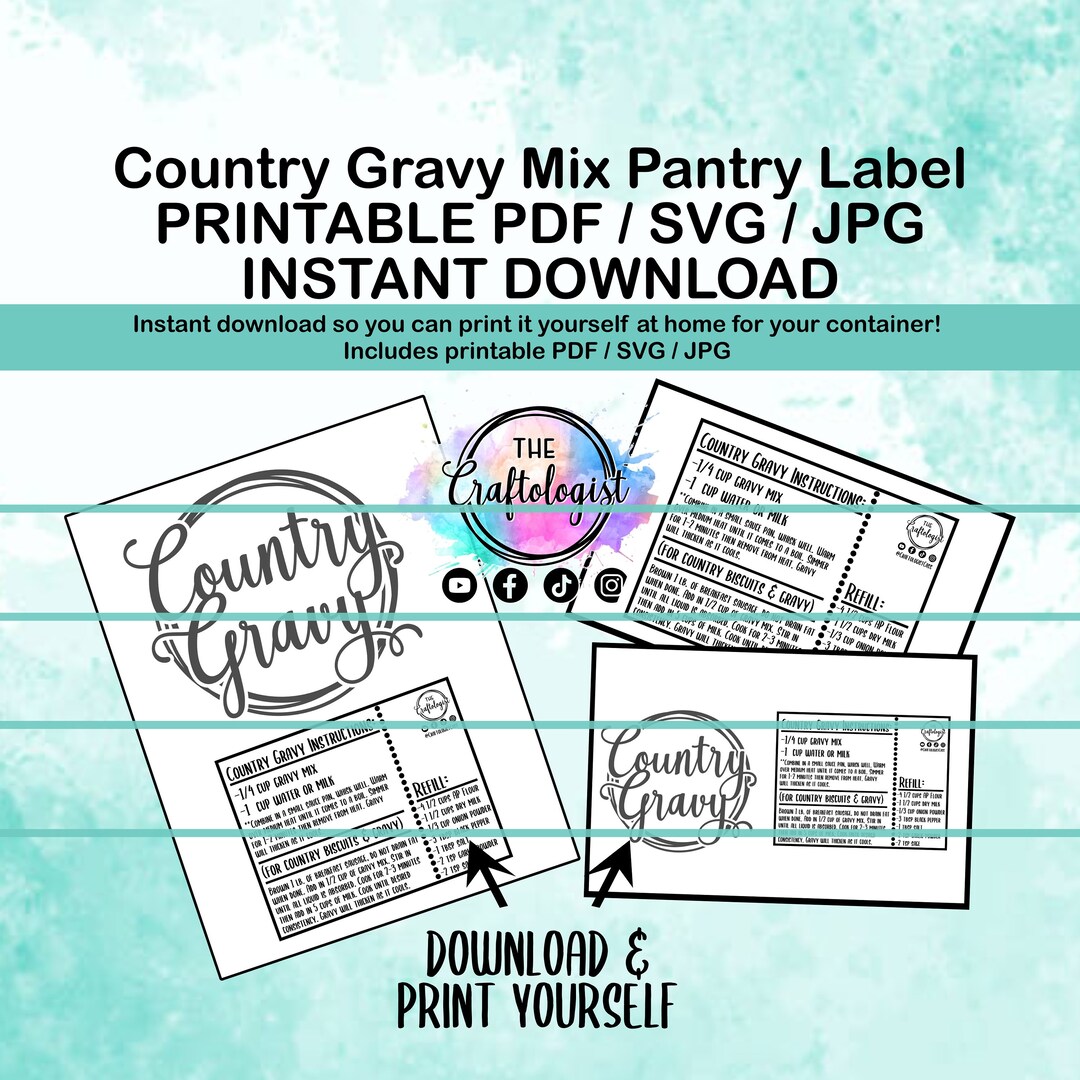 Printable Country Gravy Mix - PDF / SVG / JPG Craftologist Homemade ...