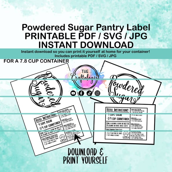 Printable Powdered Sugar Labels - PDF / SVG / JPG Craftologist Homemade Powdered Sugar Printable-Print yourself at home! Confectioners Sugar