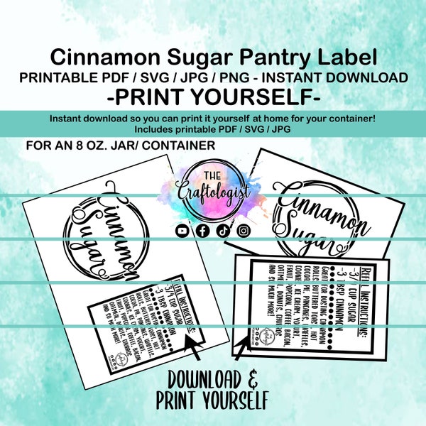 Printable Cinnamon Sugar Mix Labels - PDF / SVG / JPG Craftologist Homemade Cinnasugar Printable-Print yourself at home! Cinnamon Sugar Mix