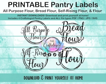 Printable All Purpose Flour / Bread Flour / Self-Rising Flour / Flour - Craftologist Pantry Labels PDF / SVG / JPG - Print yourself at home!