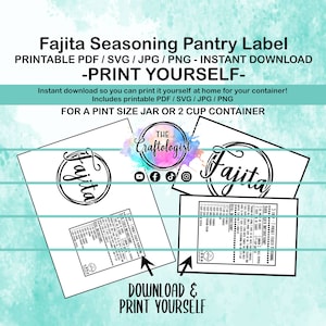 Printable Fajita Seasoning Labels - PDF / SVG / JPG Craftologist Homemade Fajita Printable-Print yourself at home! Fajita Seasoning Pantry