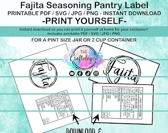 Printable Fajita Seasoning Labels - PDF / SVG / JPG Craftologist Homemade Fajita Printable-Print yourself at home! Fajita Seasoning Pantry