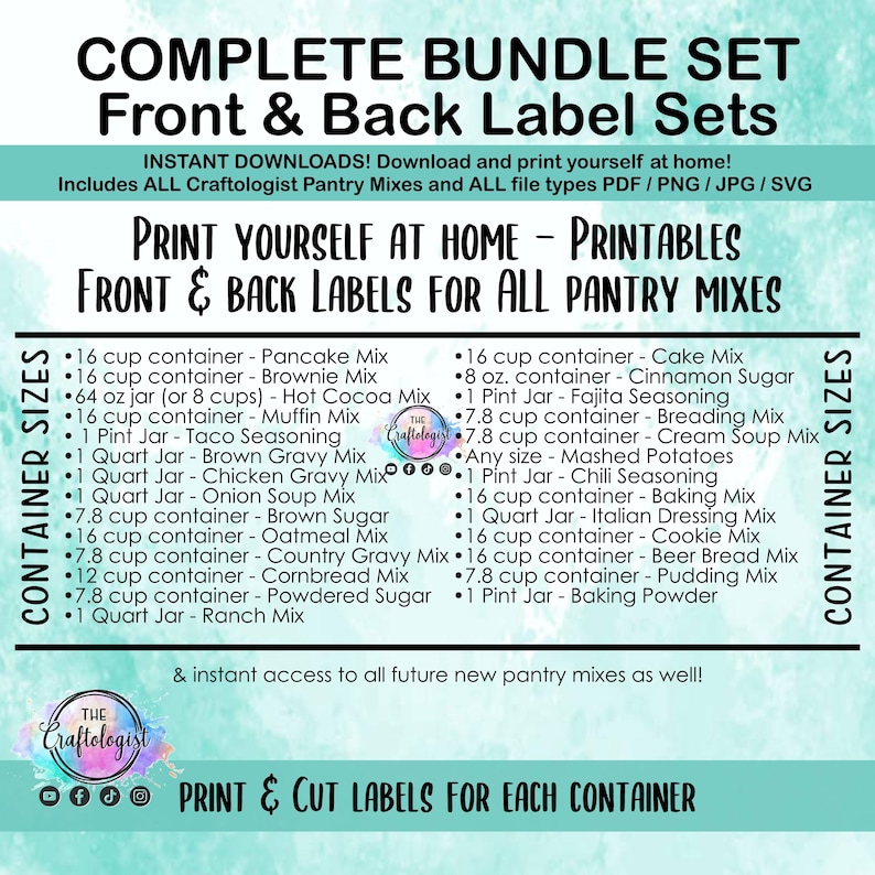 PRINTABLE Instant Download Complete Bundle 27 Craftologist Pantry Mix Label Sets (54+ labels) pdf/svg/png/jpg Print yourself at home image 2