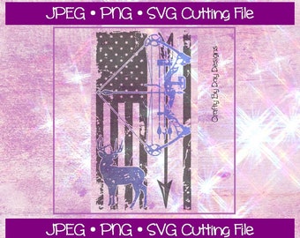 Bow Hunter American Flag Distressed SVG - Instant Download - svg/jpg/png