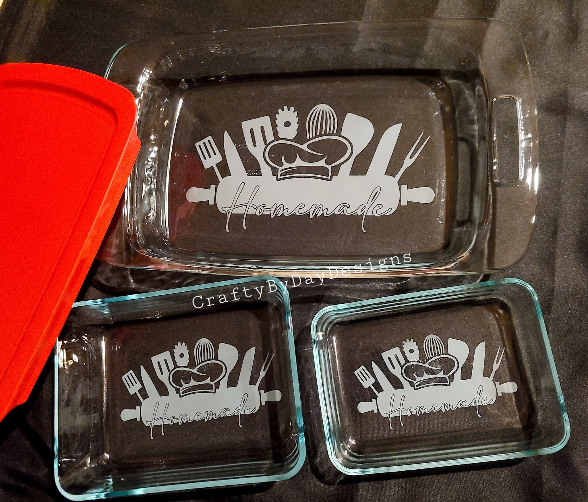 Etched Glass Casserole Dish 2pc Set / 3pc Set / Kitchen Etsy