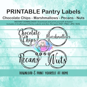 Printable Pantry Labels Pecans Nuts Marshmallows Chocolate Chips - PDF / SVG / JPG Craftologist Pantry Printables - Print yourself at home!