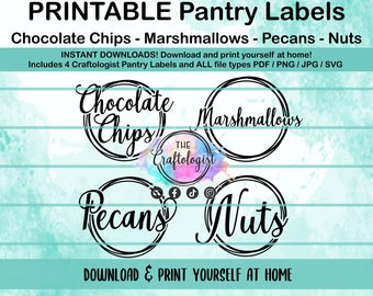 Printable Pantry Labels Pecans Nuts Marshmallows Chocolate Chips - PDF / SVG / JPG Craftologist Pantry Printables - Print yourself at home!