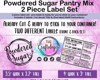 LABELS ONLY  - Powdered Sugar Pantry Labels for / Pantry Decals / Pantry Labels / Homemade Powdered Sugar Labels / Craftologist labels
