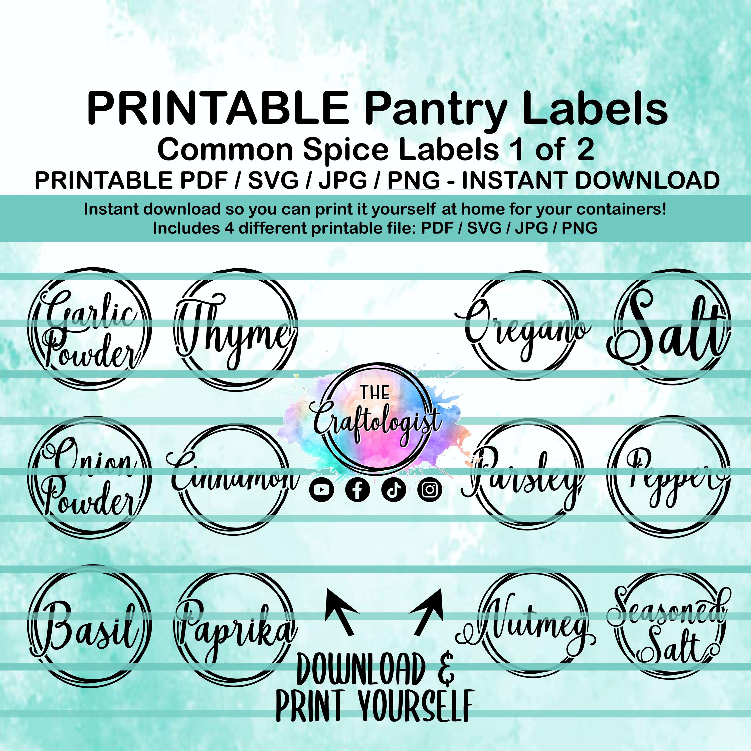 Printable Pantry Labels Common Spice Labels 1 of 2 - PDF / SVG / JPG ...
