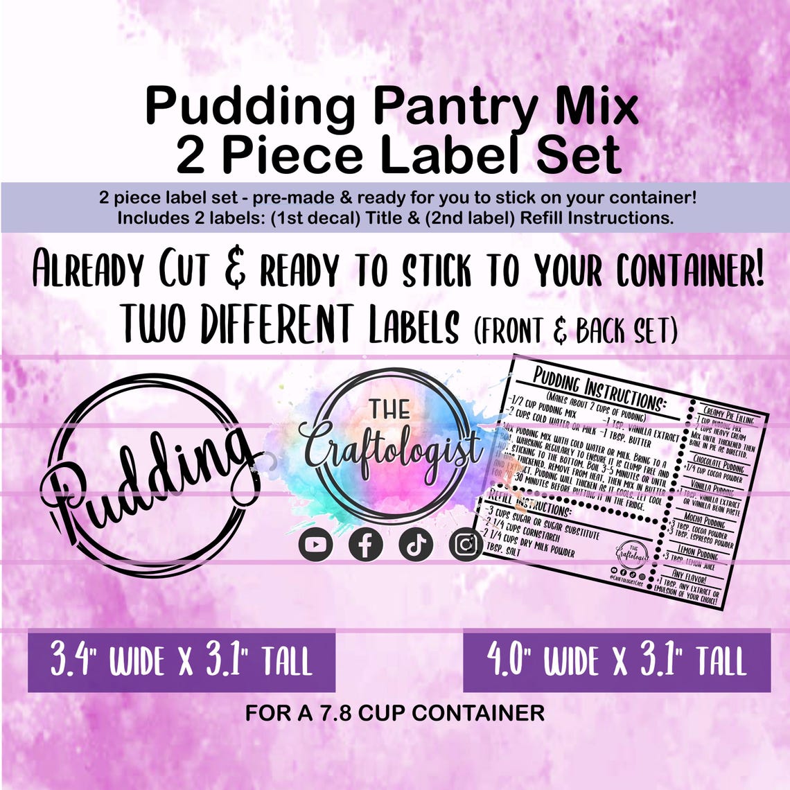 LABELS ONLY - Pudding Mix Pantry Label Decals for Your Own Containers ...