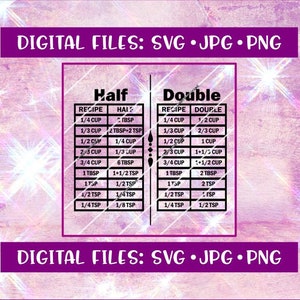 Recept Cheat Sheet tot de helft en verdubbel een receptconversiegrafiek - Direct downloaden - svg/jpg/png