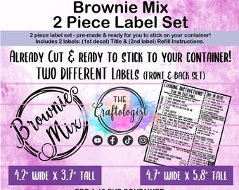 DECALS ONLY - Brownie Mix Pantry Label Decals for your own containers / Pantry Labels / Homemade Brownie Label/ Craftologist Brownie Mix
