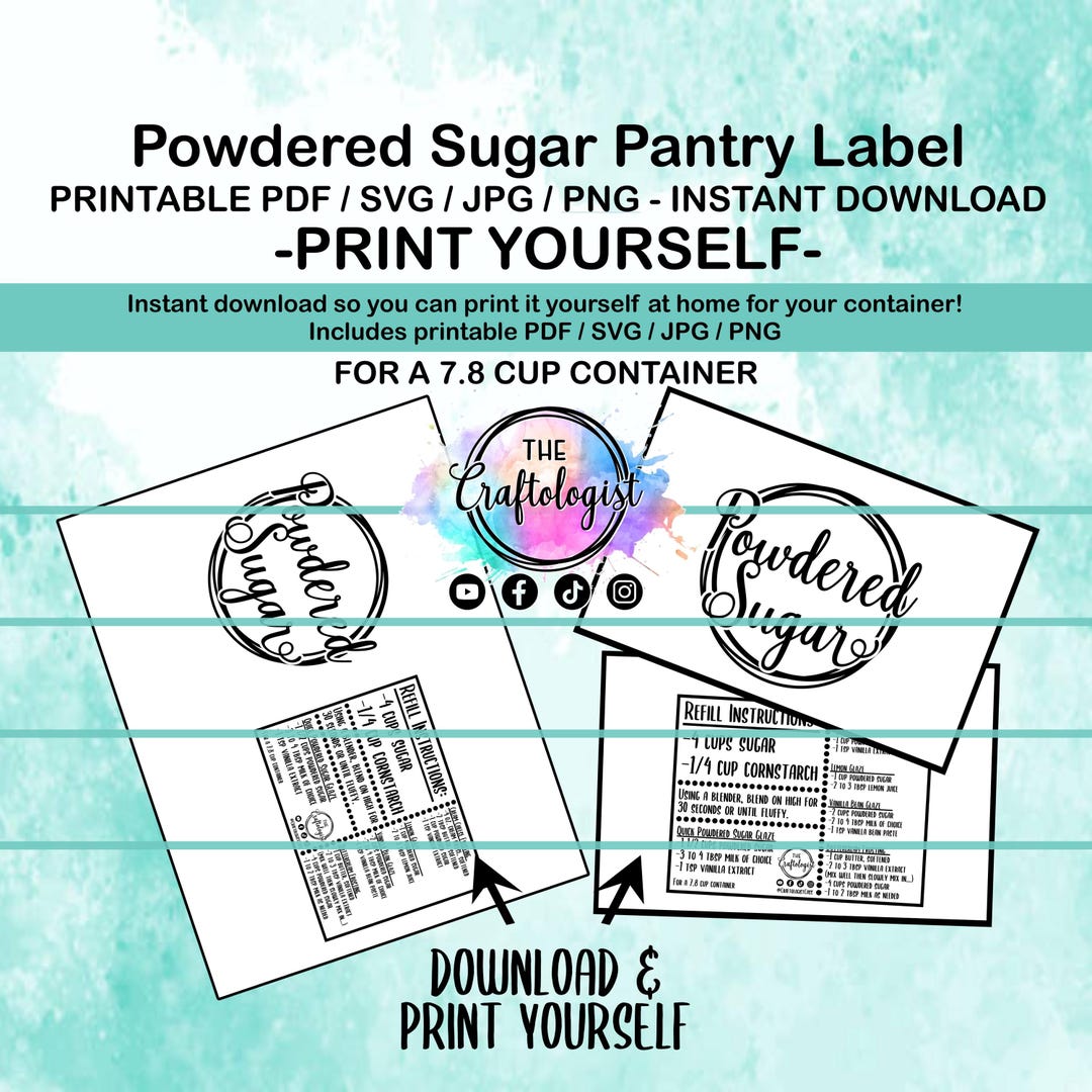 Small Sugar Label Printable Powdered Sugar Labels - PDF / SVG / JPG Craftologist Homemade ...