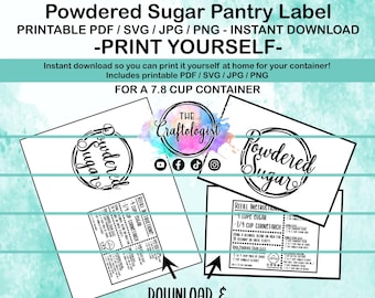 Printable Powdered Sugar Labels - PDF / SVG / JPG Craftologist Homemade Powdered Sugar Printable-Print yourself at home! Confectioners Sugar