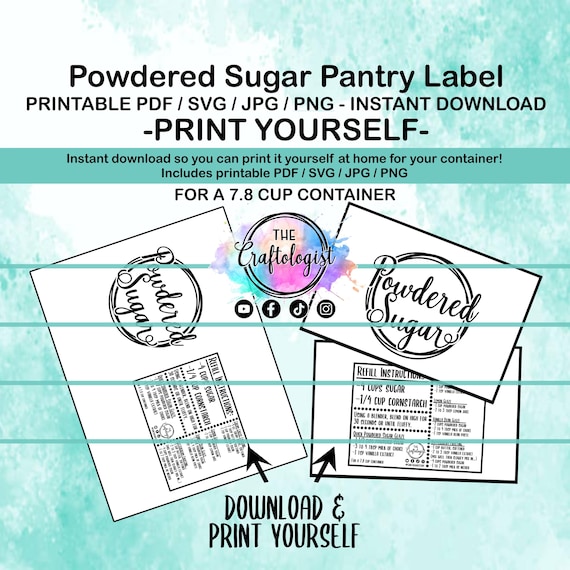 Printable Powdered Sugar Labels - PDF / SVG / JPG Craftologist Homemade Powdered Sugar Printable-Print yourself at home! Confectioners Sugar
