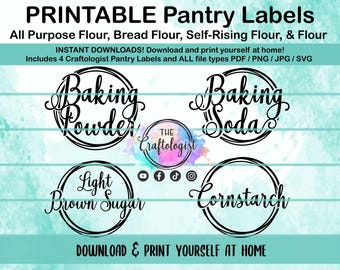 Printable Cornstarch / Baking Powder / Baking Soda / Light Brown Sugar - Craftologist Pantry Labels PDF / SVG / JPG -Print yourself at home!