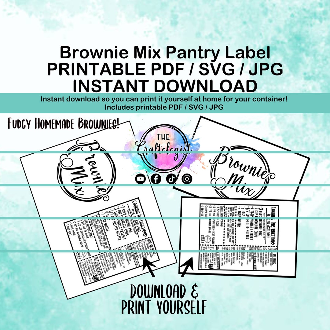 Printable Brownie Mix - PDF / SVG / JPG Craftologist Homemade Oatmeal ...