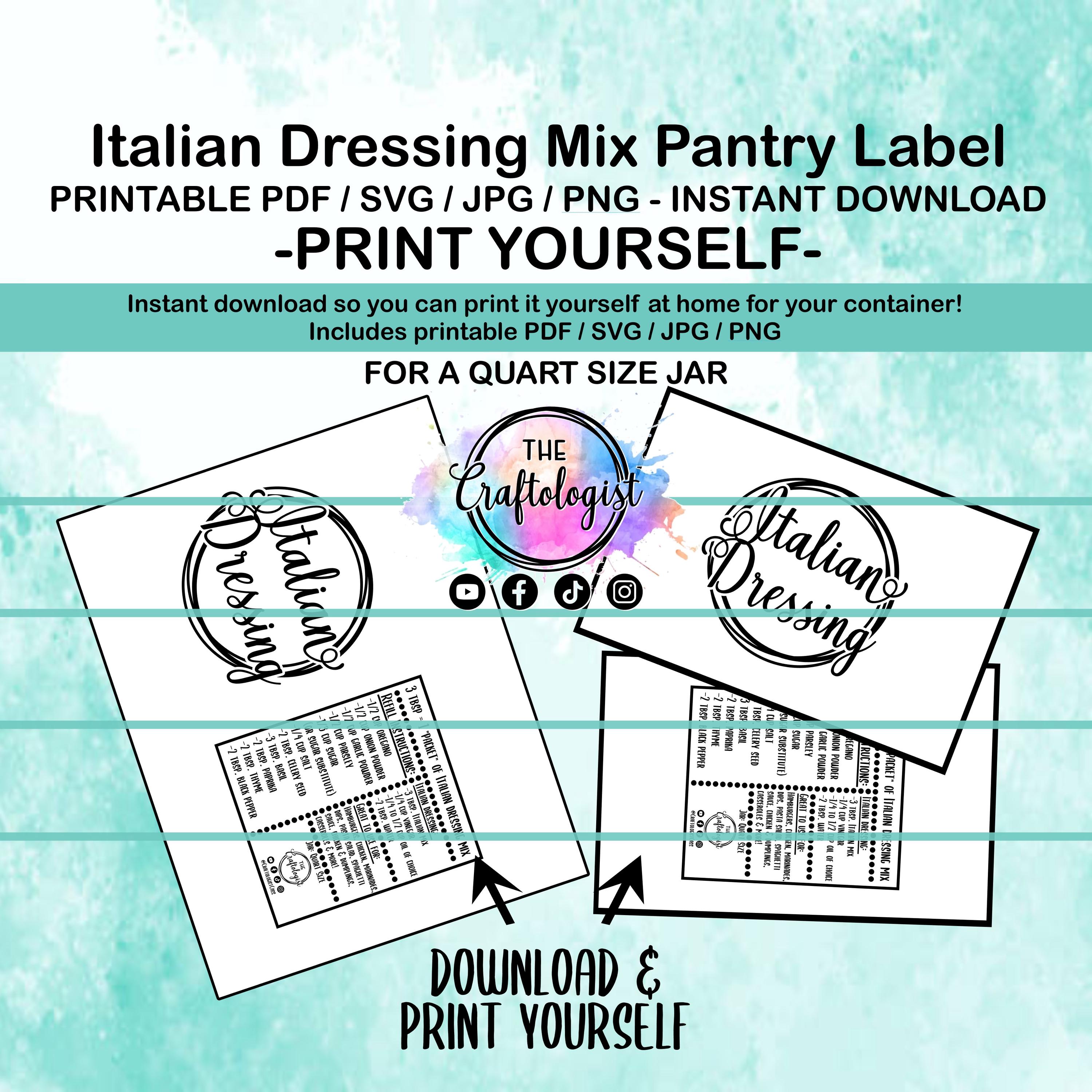Printable Italian Dressing Mix Labels - PDF / SVG / JPG Craftologist Italian Dressing Mix Printable-Print yourself at home! Homemade Mixes
