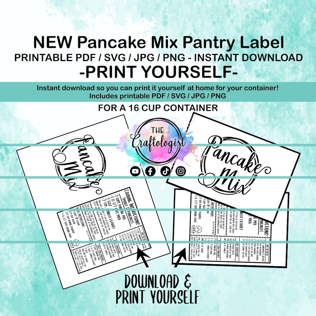 Printable Pancake Mix PDF/SVG/JPG Pancake Recipe Label for Your Own ...