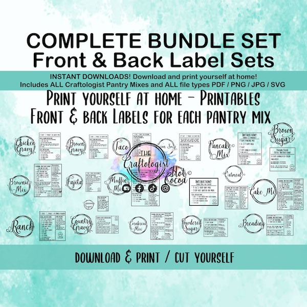 PRINTABLE Complete Bundle Pantry Mix Labels pdf/svg/png/jpg Craftologist Homemade Printable Print yourself at home Craftologist Pantry Mixes
