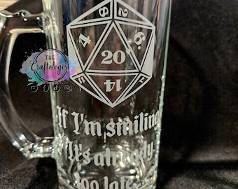 D20 Mug / 20 Sided Die / Dungeon Master Gift / D&D gift / Nerd Gift / Gamer Beer Mug / Gamer Personalized Gift / D20 gift / Etched Beer Mug