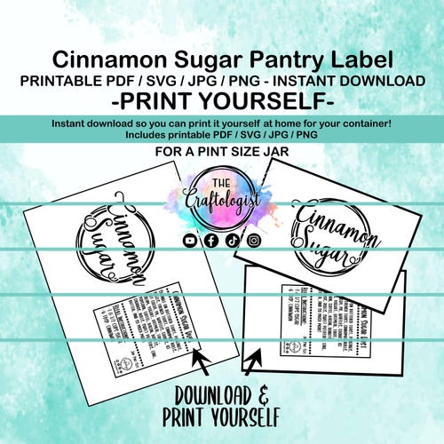 Printable Cinnamon Sugar Mix Labels - PDF / SVG / JPG Craftologist Homemade Cinnasugar Printable-Print yourself at home! Cinnamon Sugar Mix