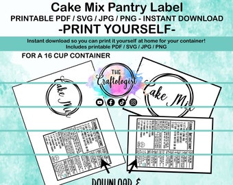 Printable Cake Mix Labels - PDF / SVG / JPG  Craftologist Homemade Cake Mix Printable-Print yourself at home! Cake Mix Pantry