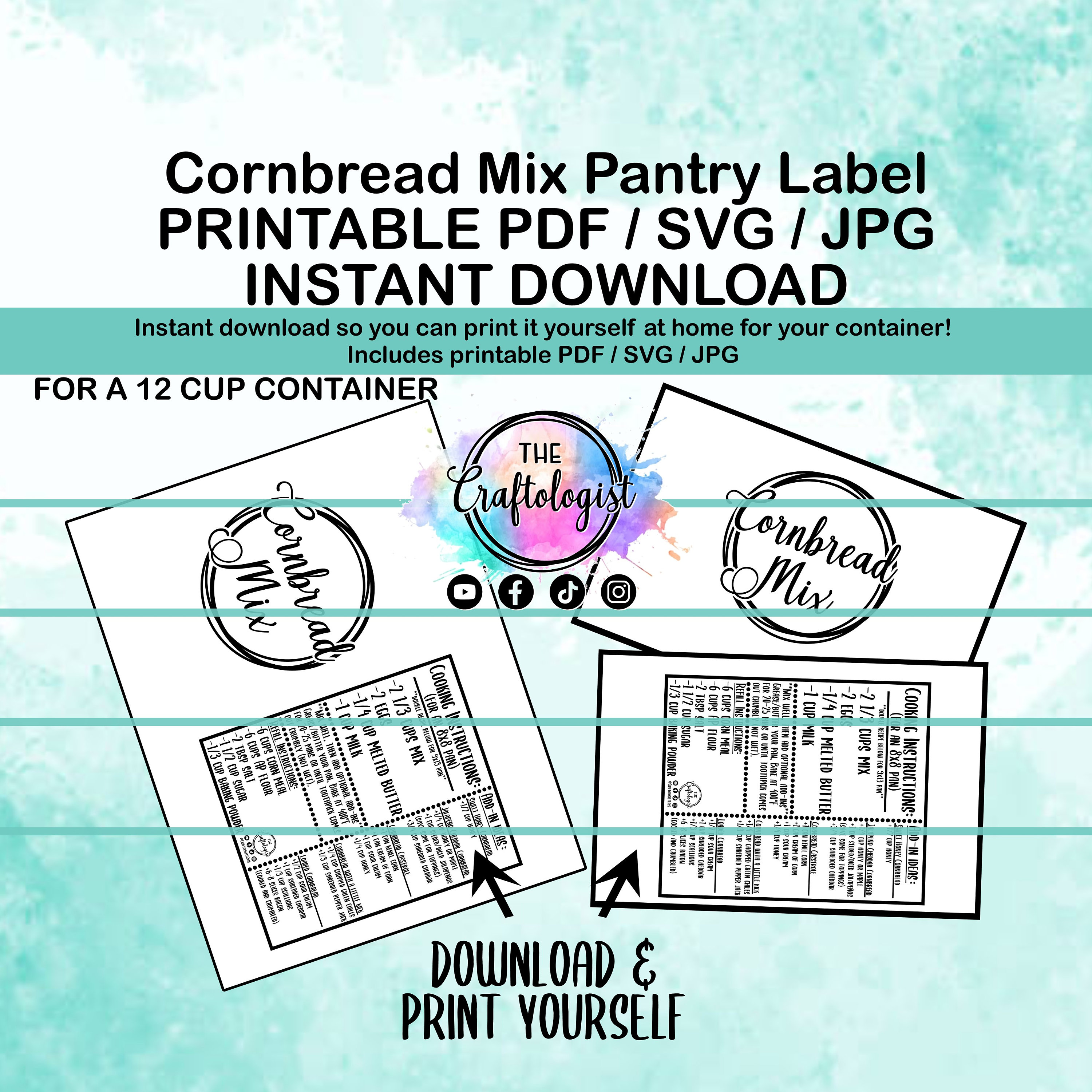 Printable Homemade Cornbread Pantry Mix Recipe Label for your own container! PDF/SVG/JPG  Print yourself at home! Craftologist Cornbread Mix