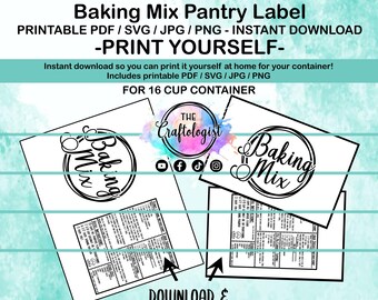 Printable Baking Mix Labels - PDF / SVG / JPG Craftologist Baking Mix Printable-Print yourself at home! Homemade Baking Mix