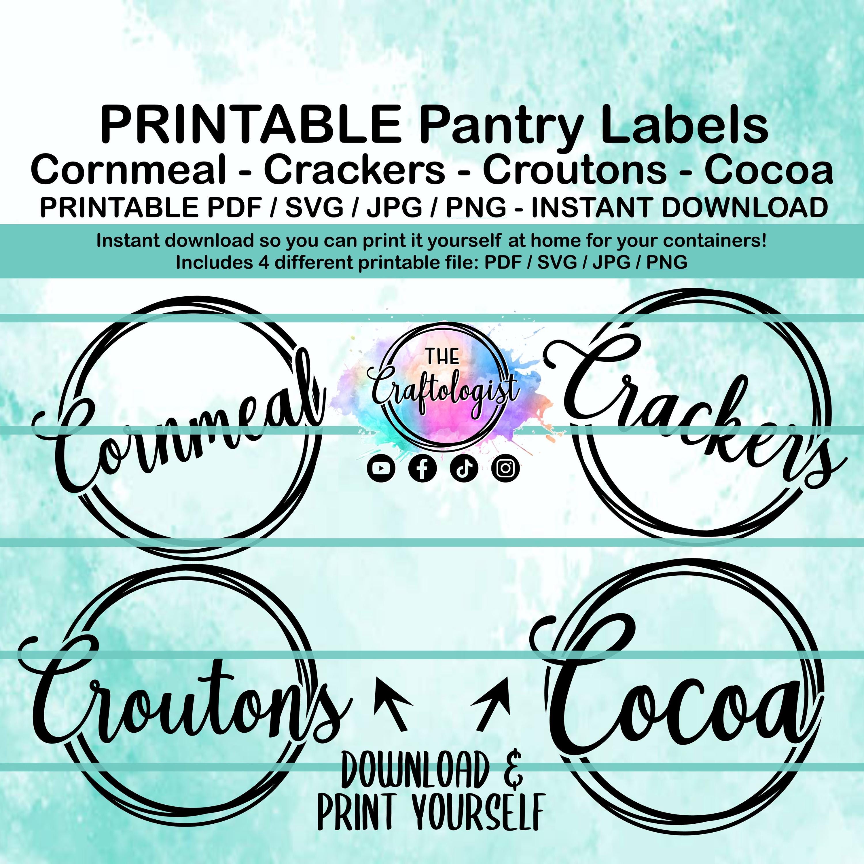 Printable Pantry Labels Cornmeal Croutons Oats Crackers - PDF / SVG / JPG Craftologist Pantry Prints - Print yourself at home! Pantry labels